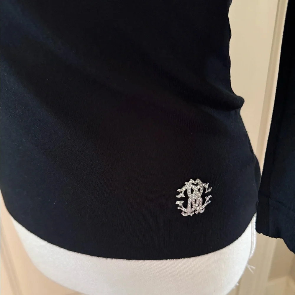 Roberto Cavalli Black Top with Animal Print Bra Top - Picture 3 of 11